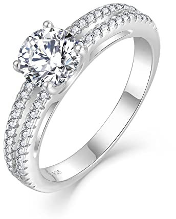 FJ Ring Damen Verlobungsring 925 Sterling Silber Ehering Antragsring Promise Ring mit Zirkonia Schmuck Geschenke für Frauen (Größe 58)