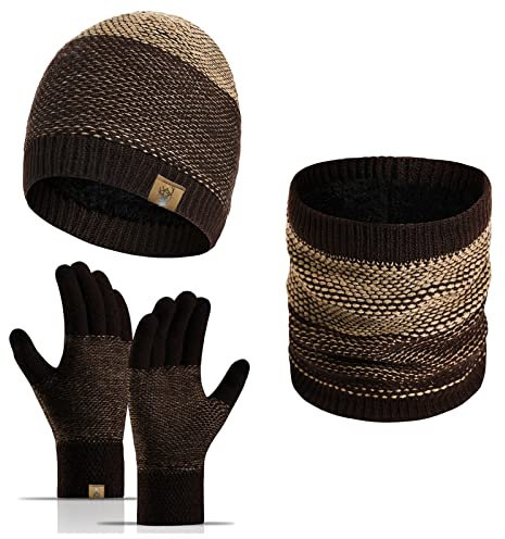 INSISMY Winter Beanie Mütze Schal für Herren mit Touchscreen Handschuhen Totenkopf Kappe Halswärmer Schals für Damen und Herren Fleece gefüttert Unisex