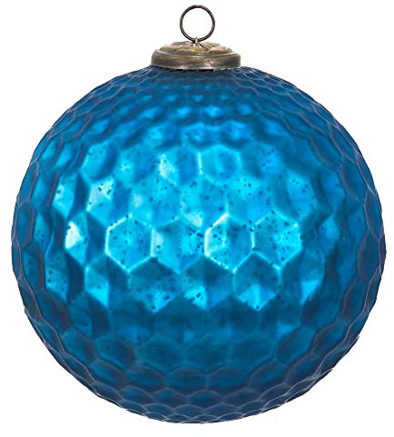 Clayre & Eef Weihnachtskugel XL Ø 25 cm Blau Glas Weihnachtsdekoration