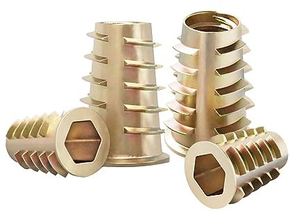 Qrity Dadi a Testa Esagonale Filettati in Lega di Zinco, 20 Pezzi M4 x 10mm con Inserto Filettato per Legno e Mobili