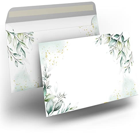 Briefumschlag C6 Haftklebend Selbstklebende 25-50 Stück Briefumschläge Kuvert Briefkuvert bedruckt Grün Blätter Vintage 80 g/m² 114 x 162 mm Hochzeit Geburtstag Grußkarten Einladung Danksagung (50)