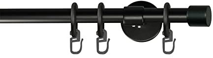 Garesa Gardinenstange Rustika Ø 16mm, 1-läufig, Schwarz I Rustikale Vorhangstange aus Metall inkl. Ringe + Faltenlegehaken I Mit Endknopf Kappe I 170cm