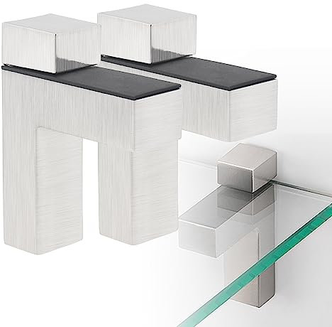 HOJLKLD Support d'étagère en verre, 2 Pièces Nickel brossé Support d'étagère réglable pour salle de bain Support mural Pour étagères en verre ou en bois de 3 à 30 mm d'épaisseur (2)