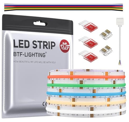 BTF-LIGHTING FCOB RGBCCT Flexible Hohe Dichte LED-Streifen FCOB COB FOB +RGBCCT LED Strip 5M 840LED/M 4200LEDs DC24V 18W/M IP30 Nicht Wasserdicht Mehrfarbig für TV Zimmer Party DIY Heimdekoration