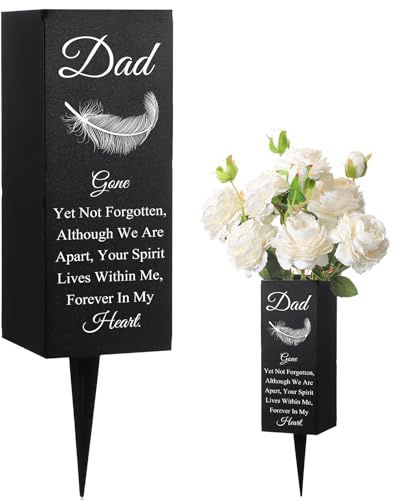 Geosar Dad Grave Decorations for Cemetery Metal Flower Vase with Stake