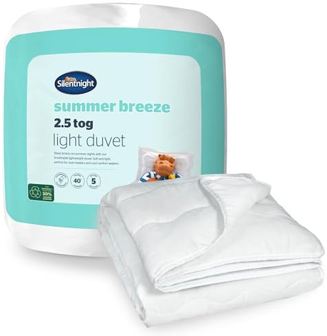 Silentnight Summer Breeze 2.5 Tog Single Duvet - Lightweight Low Tog Summer Duvet Quilt Ideal for Warm Nights and Hot Sleepers - Hypoallergenic and Machine Washable - Single - 200x135cm