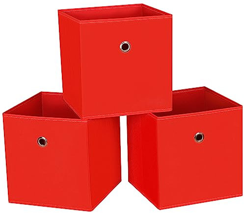DABEACT Stoffwürfel-Aufbewahrungsbehälter, 27,9 cm, Stoff-Aufbewahrungswürfel, faltbare Aufbewahrungskörbe, Würfel, Organizer-Körbe mit zwei Griffen für Regal, Schrank, 3er-Set, Rot