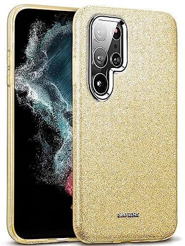 CoolGadget Handyhülle durchsichtig für Samsung Galaxy S22 Ultra, Glitzer Schutzhülle mit 3-facher Beschichtung, Präzise Aussparungen, Stoßfest, Kratzfest, Leicht, Gold
