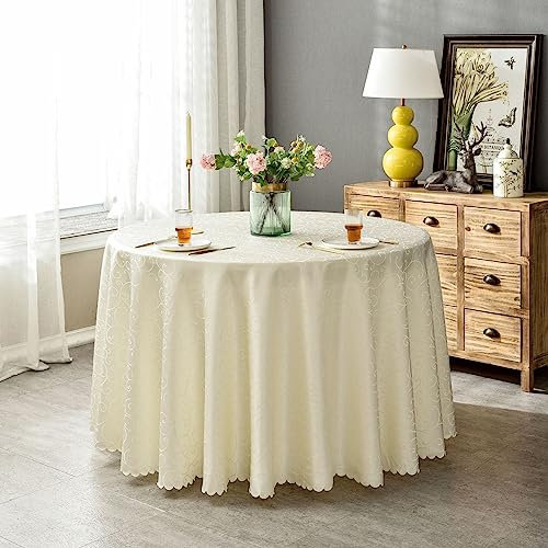 BHOMTY Runde Jacquard-Tischdecke Schützt und dekoriert den Tisch Geeignet für Haus, Hotel Restaurant, Hochzeit Bankett, Büro Treffen Beige Durchmesser 240 cm