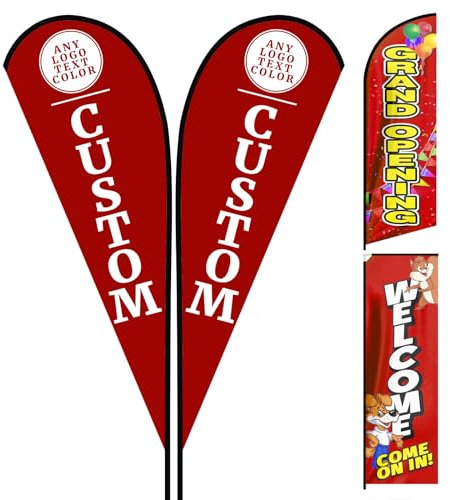 FSFLAG Bandiera pubblicitaria a goccia personalizzata, 1,3 x 3,5 m, rossa, uso aziendale