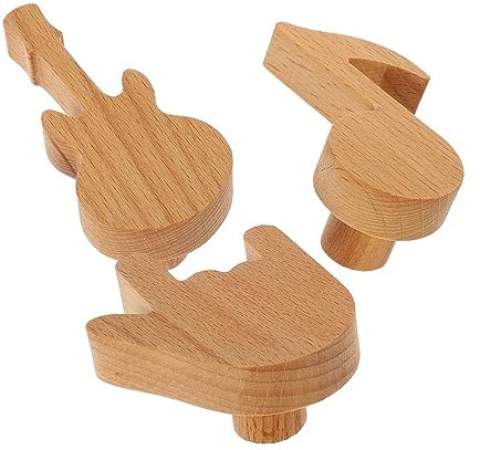 Alipis 3pcs Nordic Style Beech Wood Wall Hooks, Nail-Free and Screw Mount Coat and Key Hangers, Decorative Music Note Design for Bedroom and Bathroom Storage