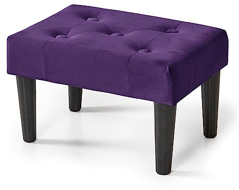BRIAN & DANY Kleiner Fußhocker, Samt Fußhocker mit Holzbeinen, Fußhocker für Wohnzimmer, Ottomane Fußstütze Extra Sitzgelegenheit für Eingangsbereich, Lila