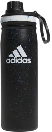 adidas Botella de agua de metal de 600 ml, acero inoxidable 18/8 con aislamiento de doble pared para caliente/frío, negro/azul rey brillante/blanco, talla única