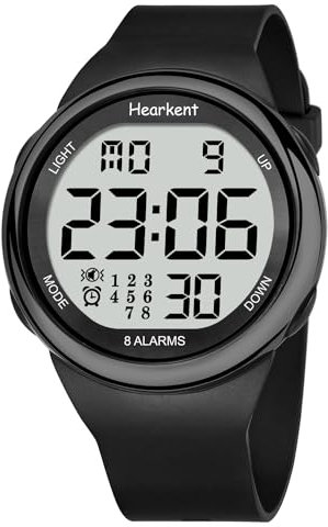 Hearkent 8 Vibrationsalarm, Uhr, Medikamentenerinnerung, große Ziffern, wasserdicht, Schwarz , Minimalist