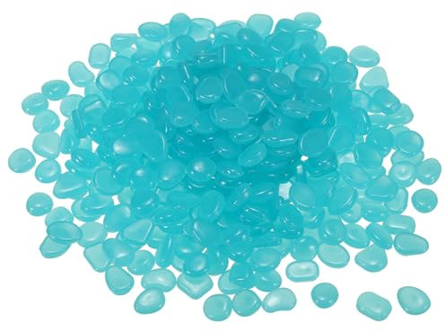 sourcing map 200Stk Glühende Steine 8-11mm Leuchtende Kieselsteine Dekoration Dunkel Leuchtende Steine Dekoration Heimwerkerbedarf Blau für Garten Topfpflanze Fischtank