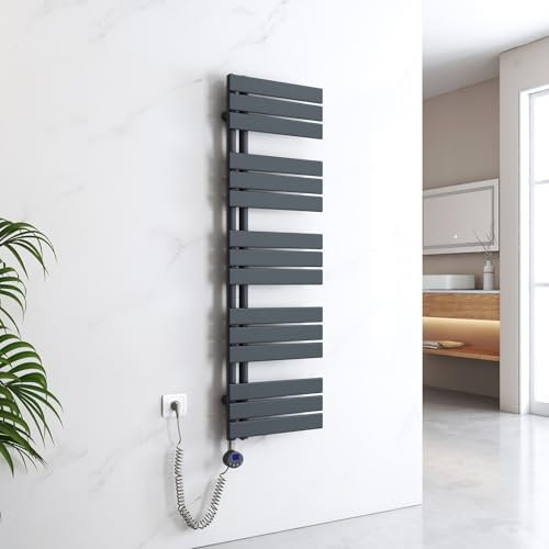 EMKE Toallero electrico baño con Termostato de Elemento Calefactor, 1320x400mm 600W Radiador toallero con Barra Calefactora con Temporizador,Antracita