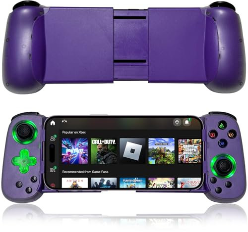 arVin Wireless Gamepad for iPhone, Android with Phone CASE Support/Green Light/Hall Effect Joystick/Turbo, Cell Phone Controller for iPhone 15/14/13/Samsung Galaxy 22/21/20/Call of Duty/Genshin/Diablo
