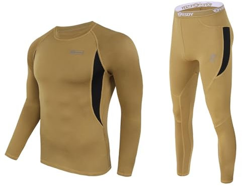 KONG JIMFAN Thermounterwäsche Herren Unterhosen Männer Lang Pudelmütze Herren Jogginghose Herren Polyester Thermal Shirt Men Lange Warme Unterhosen Herren Fitness Hose Herren Gym(Light Brown,M)