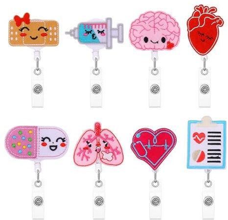 8 Stück Krankenschwester Ausweishalter, Badge Halter Reels, Einziehbare Abzeichenhalter, Karikatur Ausweishalter Mit Clip für Ärzte Und Doktor