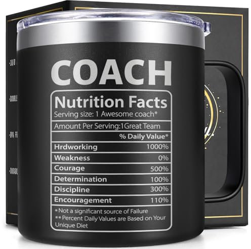 Lifecapido Coach Gifts, Coach Appreciation Gifts, Coach Christmas Gifts, Thank You Gifts for Volleyball Soccer Football Swim Basketball Coach, Coach Nutrition Facts 12oz Insulated Coffee Mug, Black