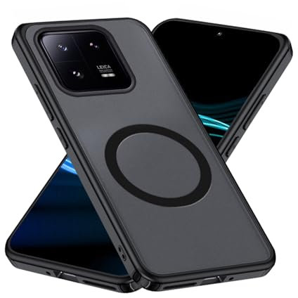 qichenlu Magnetische Hülle für Xiaomi 13 5G,mit Magnetsystem,Stoßfest Airbag Ecken Schutz Kratzfest Durchsichtig Cover KFZ Handyhalter Case - Matt Schwarz