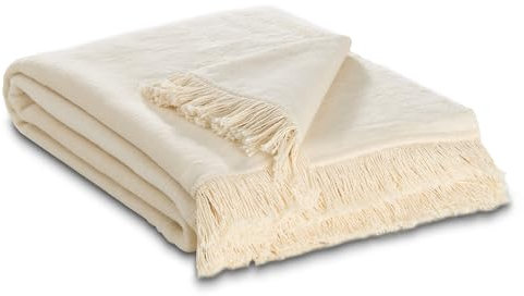 Como Kuscheldecke Creme XXL 150 x 200 cm Baumwollmischung weiche & warme Kuschel-Decke mit Fransen für Couch & Sofa, waschbar, Öko-Tex Standard 100, 1,4kg, 400g/m²
