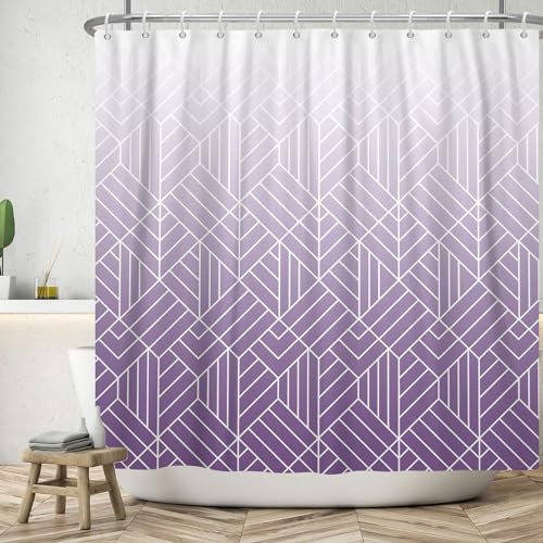 Ttincceer Rideau de Douche en Marbre Violet 150Wx200L - Abstrait Blanc Géométrique Moderne pour Salle de Bain - Ombre Luxe Minimaliste Art - Baignoire Lavable