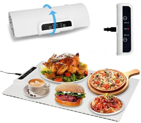 Aisny Placa Electrica Portatil, Calentador de Alimentos Portátil Placa Calefactora Calentador de Buffet 60-100°C Control de Temperatura Silicona para Calentar Alimentos Mantener Caliente Descongelar