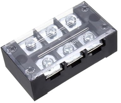 Rebower 3 Positions Dual Rows 600V 45A Terminal Strip Blocks Barrier Screws (with Cover), [for Wires Connecting, Electronic Circuits] - 1 Pack/Black/TB-4503L