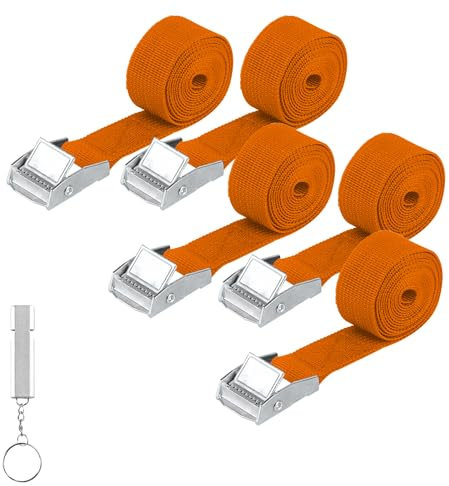 5 STK Spanngurte Kurz Zurrgurte orange Farbe, 25 mm x 1.5m Spanngurte Fahrradträger, Spanngurt Befestigungsgurte, Verstellbare Spannbänder mit Ratsche für Fahrrad Motorrad Auto Gepäck Camping, mit Pfe