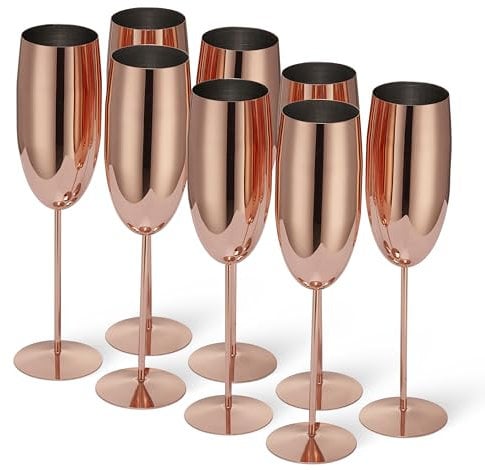 Oak & Steel - 8 Edelstahl Champagnergläser mit Geschenkbox 285ml - Roségold - Elegant, Massiv & Unzerbrechlich - Outdoor Partys, Picknick, Strand & Pool