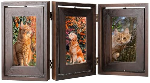 Mucek Bilderrahmen 3 Fotos, Bilderrahmen Aufklappbar, Holz Bilderrahmen, Bilderrahmen Family Drehbar Doppelseitigem Display, für Familie Freund Geschenk und Büro Decoration Hochzeit, 10x15 Cm