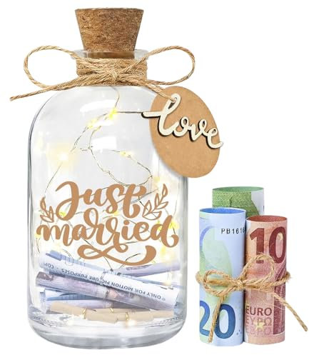 Gobesty Bouteille Lumineuse LED, Cadeaux de Mariage, Cadeau dargent de Mariage, Tirelire Personnalisée, Bouteille Lumineuse pour Couple de Mariés et Jeunes Amoureux