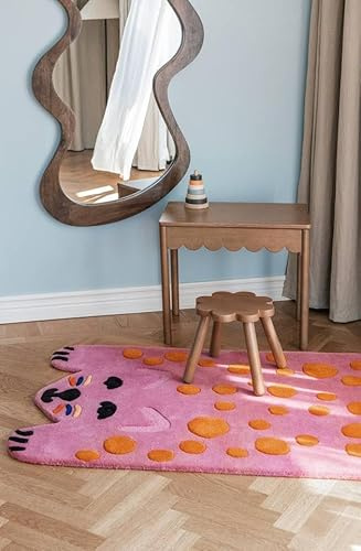 RugVista Lo Cat Kinderteppich, 95 x 170 cm, Rosa/Orange | Moderne, Kinder, Rechteckig, Niedriger Stapel, Nur chemische Reinigung, Oeko-Tex 100, Ohne gefährliche Chemikalien