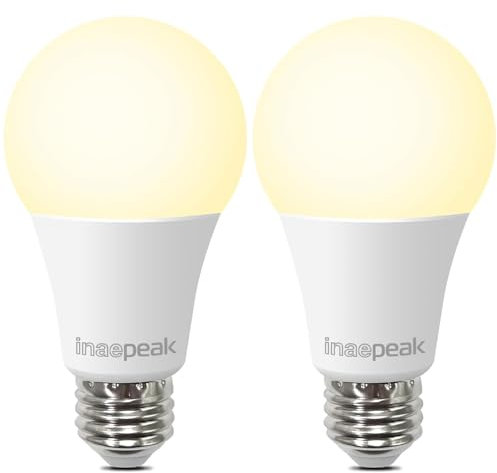 2 Pack Bombilla inteligente WiFi E27, bombilla de luz blanca cálida suave regulable, bombilla LED de rosca de 9 W, función de temporizador, funciona con Alexa y Google Home, aplicación Smart Life