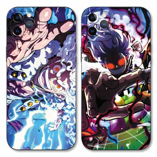 Handyhülle 2 Stück für iPhone 15 PRO Hülle 6.1'' Anime Gear 5 Luffy Nika Manga Mode Muster Design Case Kameraschutz Schutzhülle Stoßfest TPU Silikon Weich Ultra Dünn Cover - Schwarz