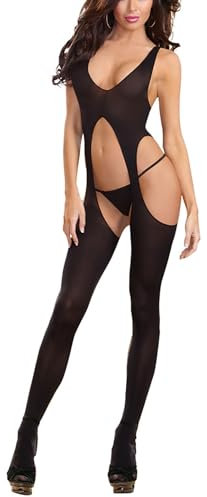 ROSVAJFY Women's One Piece Hollow Out Bodystocking Sexy Mesh Tight Fitting Body Stockings Lingerie Garter Belt Bodysuit Full Body Suspender Teddy Babydoll Chemise Nightwear