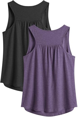 PINSPARK Sport Tank Top Damen Workout Tanktops Racerback Ärmellose Leichte Oberteile Sommer Sporttop Lauftop Yoga Gym Shirt Fitness Running Schwarz und Lila L