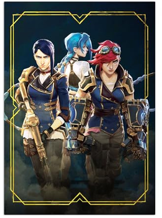 Displate Offiziell Arcane MetallPoster Magnetische Befestigung Inklusive Lizenziert Bilder Hochwertiges Poster Caitlyn, Vi and Jinx Poster 67.5 cm x 48 cm
