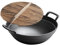 Meoky padella in ghisa wok con coperchio antiaderente Approfondimento grande wok pura ghisa wok padella antiaderente non rivestita grande capacità,Nero