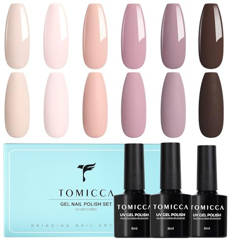 TOMICCA UV Nagellack Set, 6 Farben Nudefarben Braun Gel Nagellack, Natur Gellack Soak-Off Manicure Gel Lacquer Varnish UV LED Set, 8ml