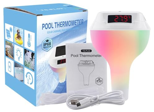Pool Funkthermometer & Funk Empfänger,IPX8 Wasserdichtigkeit badethermometer, Poolthermometer Schwimmend mit RGB Farbwechsel LED poolbeleuchtung,Schwimmbadthermometer für Pool, Whirlpool und Aquarium
