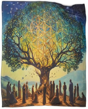 Blume des Lebens Decke – Vielseitige Warme Decke Für Sofas Und Sofas,A Big Baum Weiche Und Bequeme Reisebettdecke,40x50inch(100x130cm)