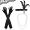Charleston Accessoires Damen, KANOSON 20er Jahre Accessoires Damen, 1920er Fasching Gatsby Karneval Accessoires, Schwarze Handschuhe Perlenkette Feder Stirnband 20er Jahre Kostüm