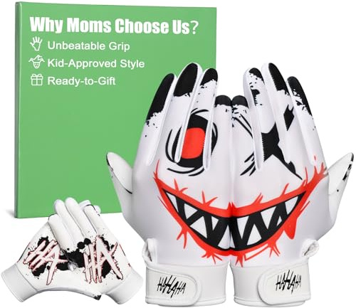 Pixel Panda Youth Football Gloves, Non-Slip Kids Football Gloves with Super Sticky Grip Palm, Breathable Wide Receiver Glove Best Gifts for Boys Girls