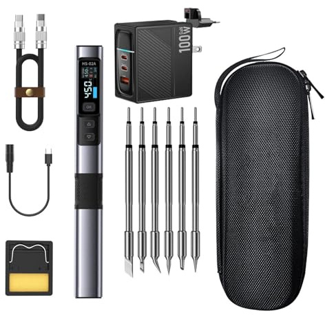 HS-02A Soldador De Estaño Profesional, Calentamiento Rápido Ajustable De 212 A 842 °F Con 6 Puntas De Soldadura Y Adaptadores CNC 100 W Kit De Soldadura Electrónica