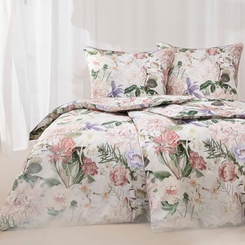 ESTELLA Traumstoff Mako Satin Bettwäsche Set - Bettgarnitur aus 100% Baumwolle - Hochwertig und Elegant - 135x200 cm + 80x80 cm - Design: Deliah