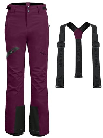 Pioneer Camp Skihose Damen Schneehose abnehmbaren Hosenträgern Wasserdicht Winddichte Verschweißte Nähte Schneefang Snowboardhose Softshellhose Outdoorhose Funktionshose Himbeere M