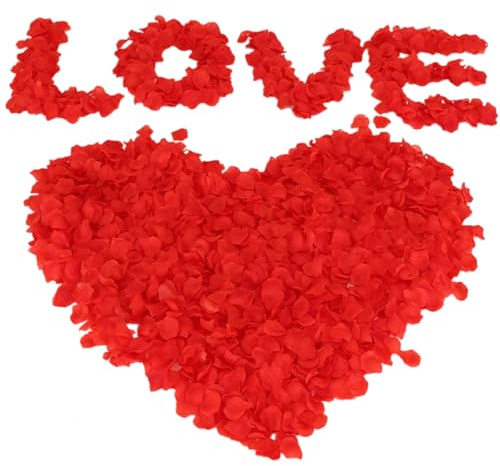 QLHNGUZ 1200 Pcs Artificial Red Rose Petals for Bedroom, No-Taste Emulation Silk Rose Flower for Romantic Scenes Wedding Anniversary, Valentine's Day, Birthday, Confession Decoration, Waterproof