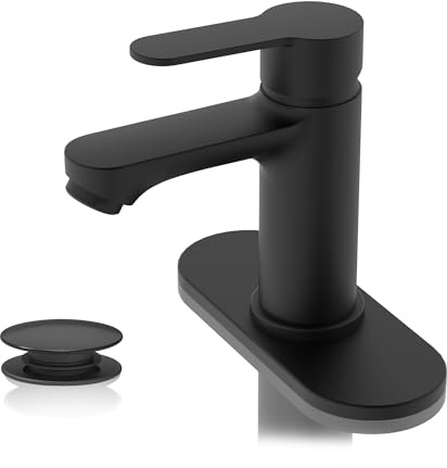 BELZ Bathroom Faucet, Single Handle Matte Black Sink Faucet for 1 or 3 Hole Installation, Modern Lead-Free Metal Vanity Faucet with Pop-Up Drain & Supply Hoses (Matte Black)